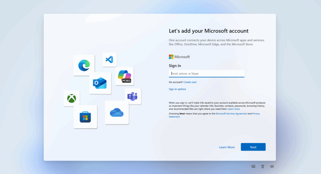 Microsoft account screen during local account creation on Windows 11