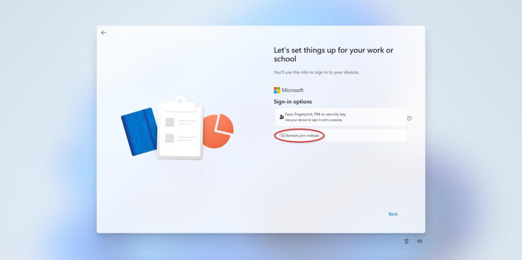 domain join instead option during windows 11 local account setup