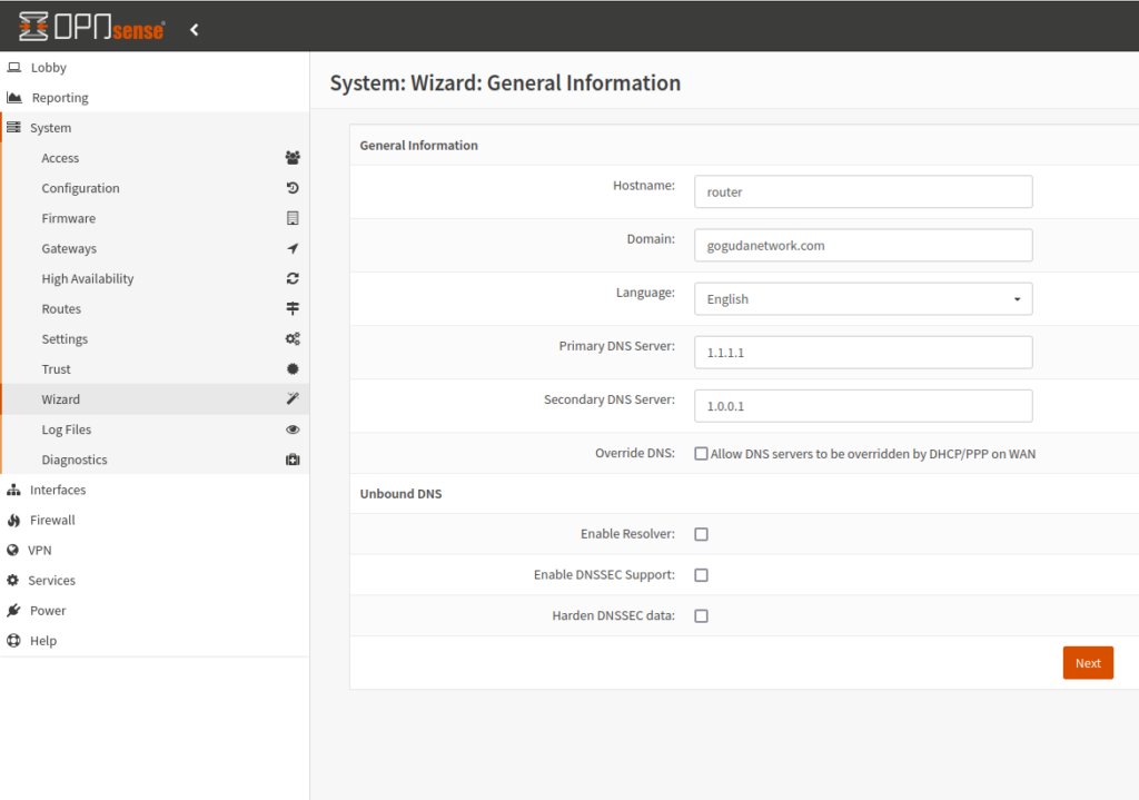 OPNsense general information page