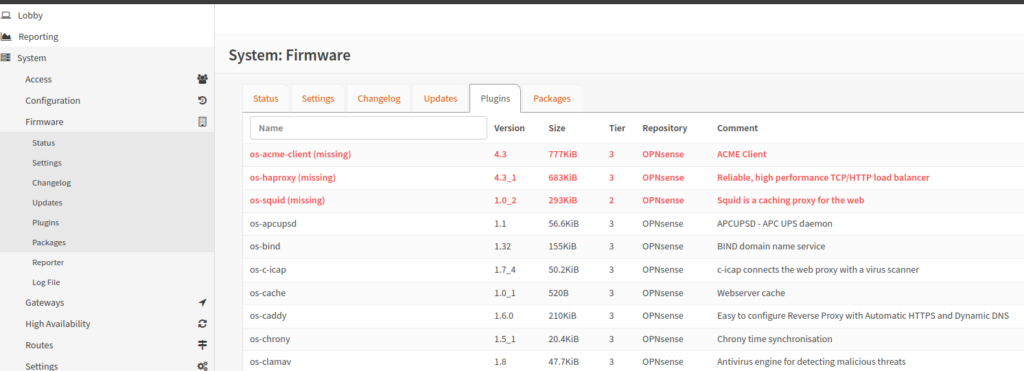 plugins labeled missing after config restore opnsense