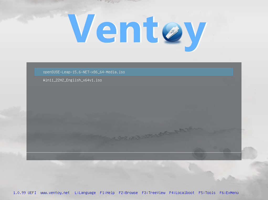 Ventoy boot menu to boot any iso