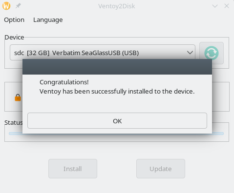 Ventoy installer complete message