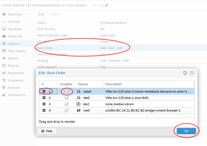 Change the primary boot entry to the imported qcow2 image attached drive
