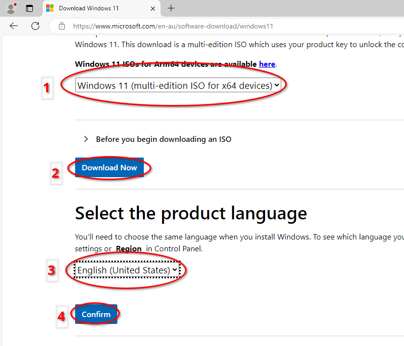 Downloading Windows 11 from the official Microsoft Windows 11 download page steps