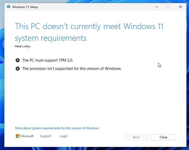 This PC doesn't meet windows 11 requirements screenshot 23H2 to 24H2 unsupported hardware