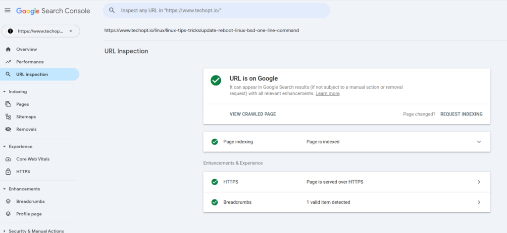 Submitting an individual page in Google Search Console