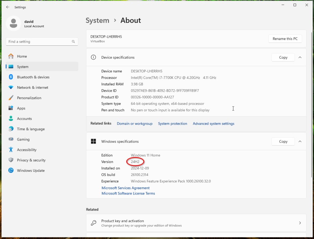 Upgrade from Windows 11 23h2 to 24h2 on unsupported hardware successful