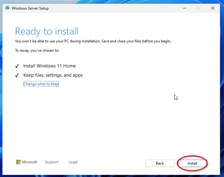 Windows 11 installation wizard keep files, settings and apps
