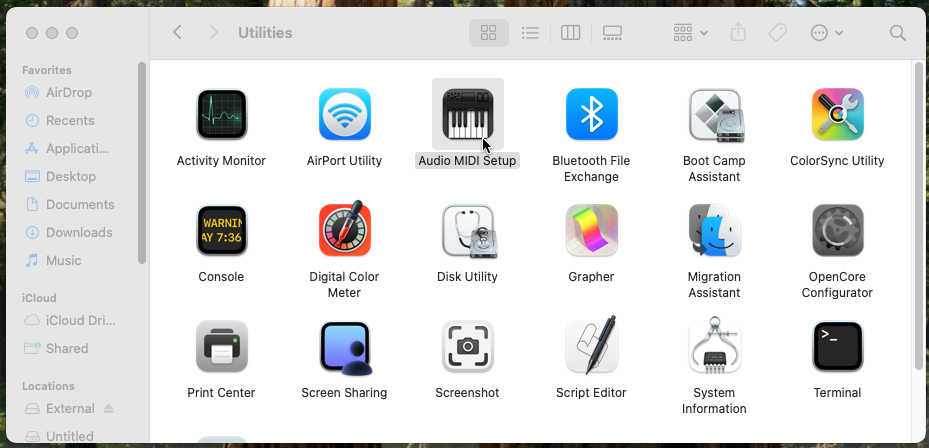 Audio MIDI Setup in Application Utilities folder on macOS