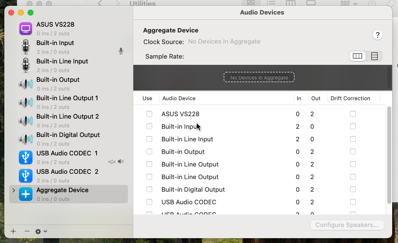 New device called Aggregate Device in Audio MIDI Setup on macOS