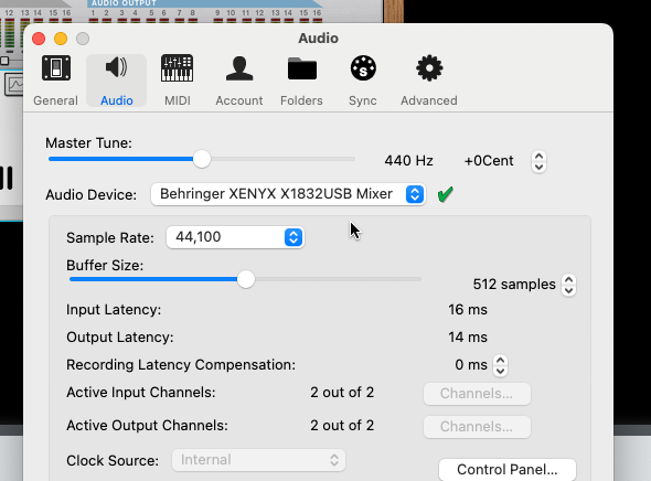 Using aggregate audio device for audio input and output on macOS in Reason