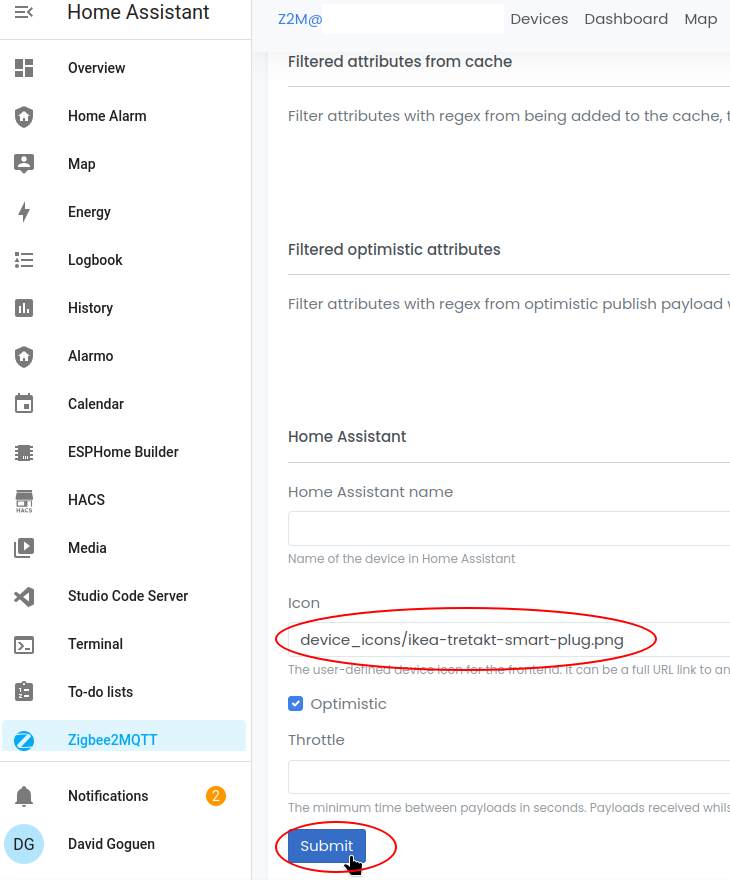 Set custom icon path in Zigbee2MQTT in Home Assistant