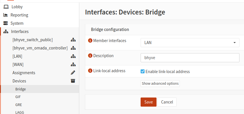 Creating the LAN bridge switch for virtual machines on OPNsense