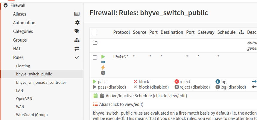 Allow all firewall rule on switch for virtual machines on opnsense