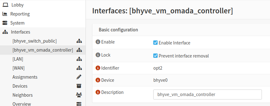 Assigning the vm to an interface in the OPNsense UI