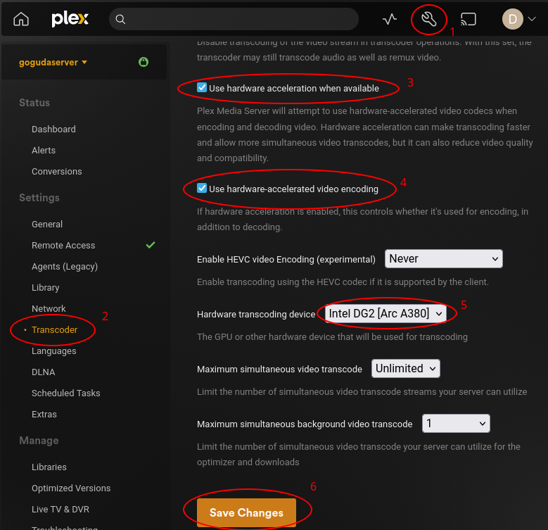 Steps to enable hardware encoding in plex ui