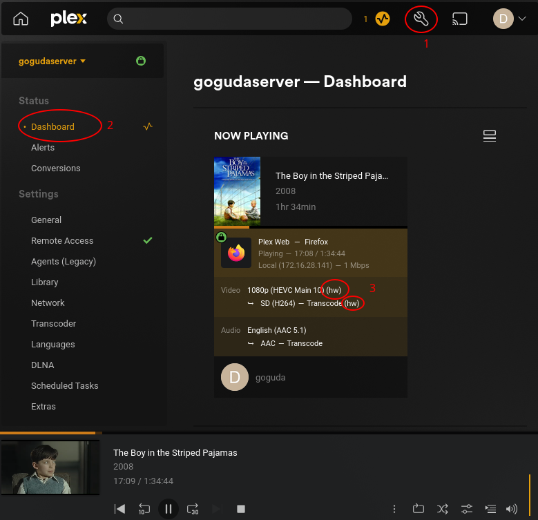 The GPU passthrough to the proxmox lxc for plex can be confirmed working from Plex dashboard: here are the steps