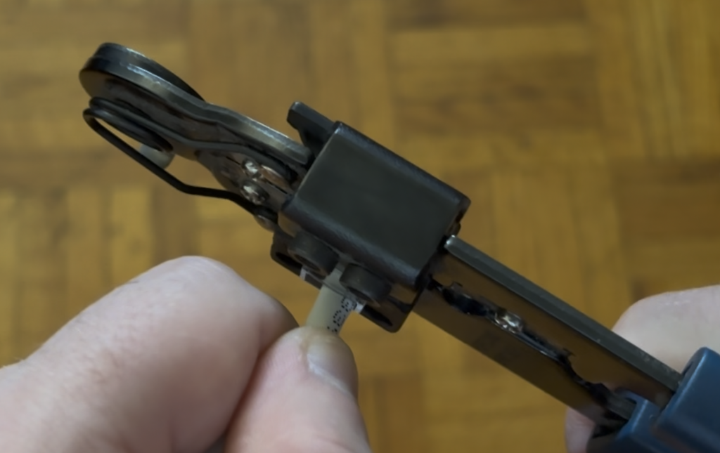 crimping the RJ45 connector to the cable