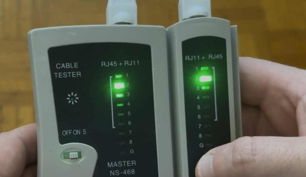 testing the ethernet cable with a cable tester