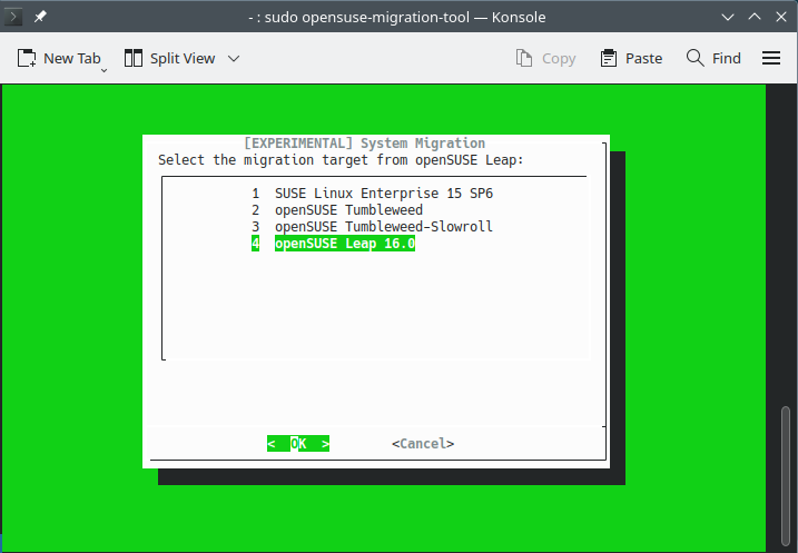 Upgrade openSUSE with opensuse-migration-tool