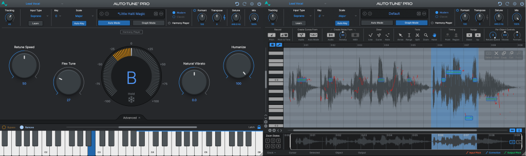 Screenshot of Auto-Tune Pro 11 in automatic and graphical mode, released 2024