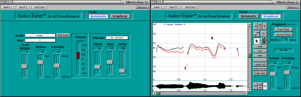 Screenshots of the original auto-tune in both automatic and graphical mode