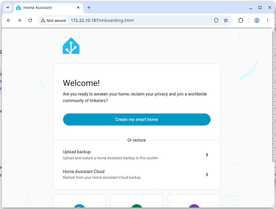 home assistant onboarding page
