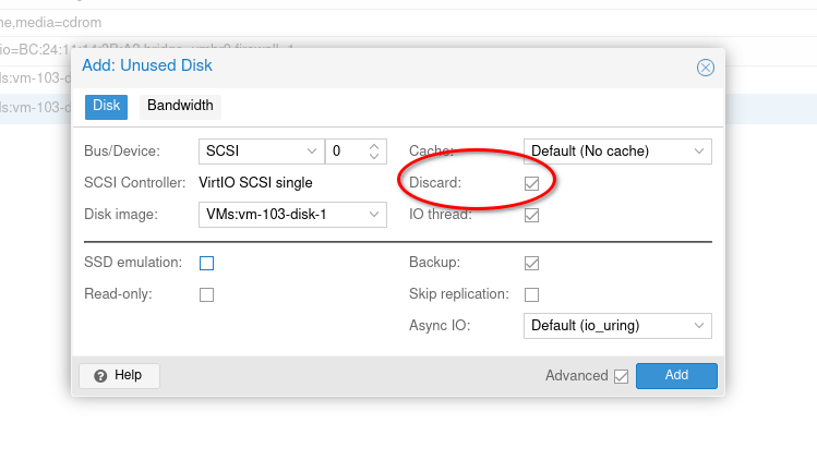 set discard bit home assistant disk proxmox