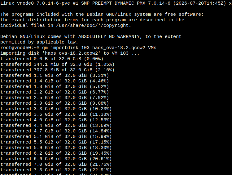 qm importdisk with haos qcow2 to storage